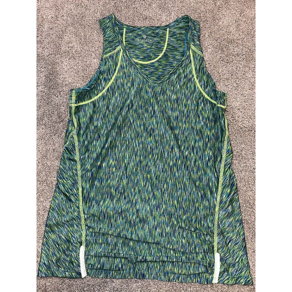 Athleta Pop Space Dye Running Tank Top Womens Small , Green , Pocket. #195